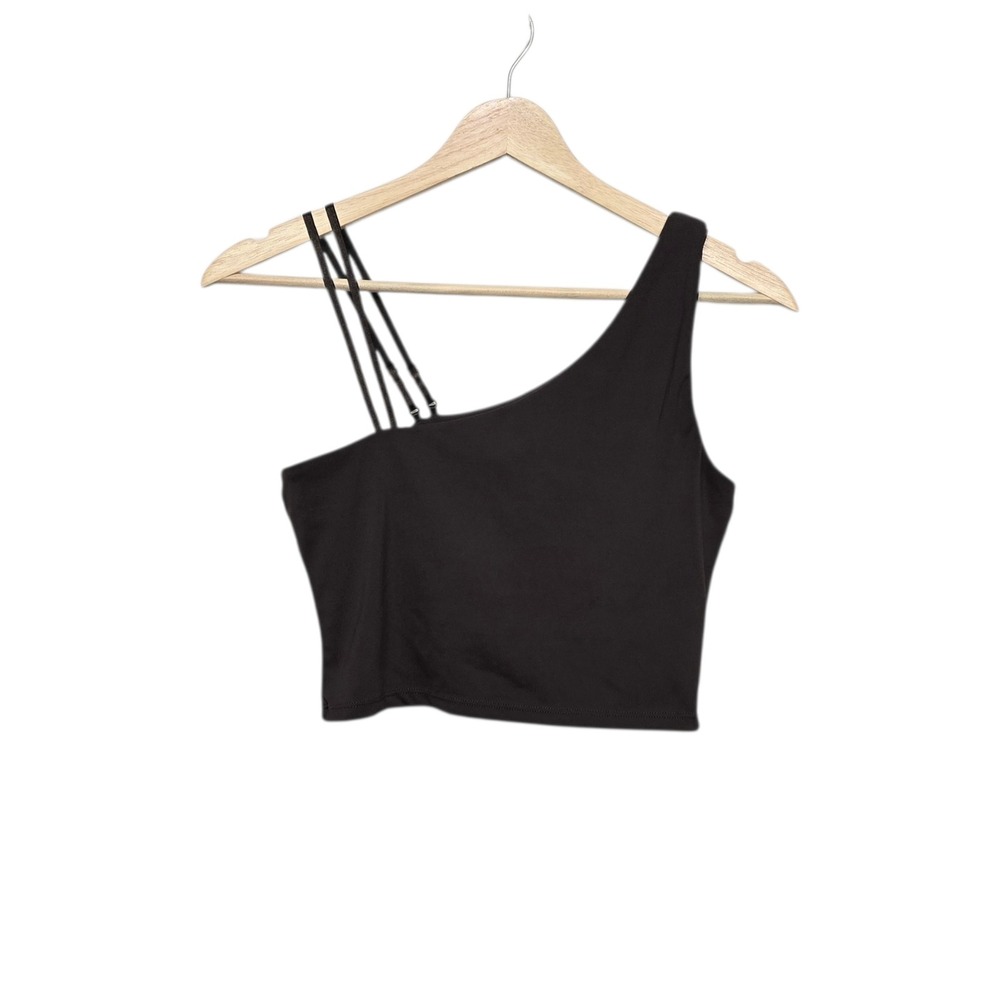 Buffbunny Collection Womens Black One Shoulder Triple Strap Crop Top Size Small